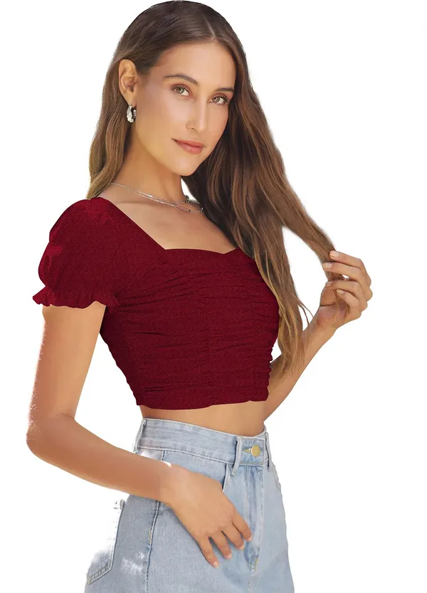 Maroon_Solid_Polyester_Sweetheart_Neck_Short_Sleeve_Crop_Top_For_Women