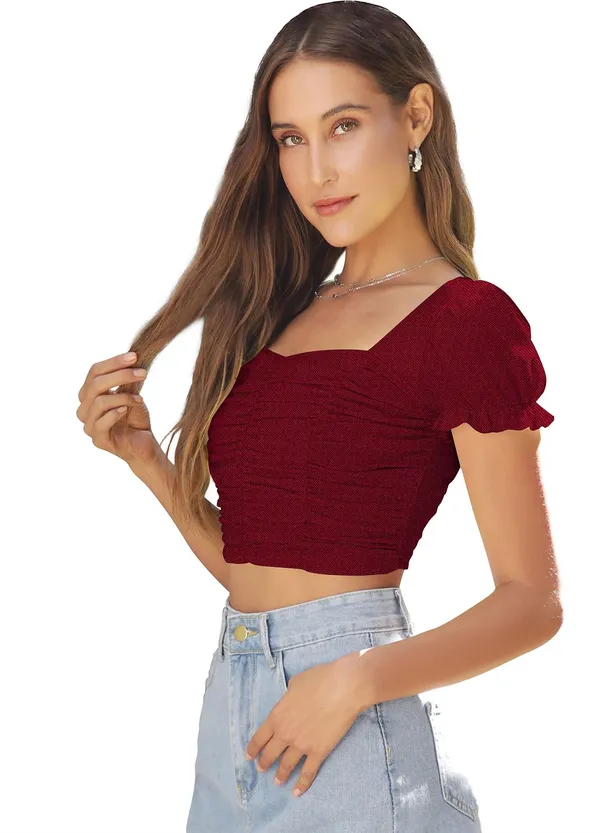 Maroon_Solid_Polyester_Sweetheart_Neck_Short_Sleeve_Crop_Top_For_Women