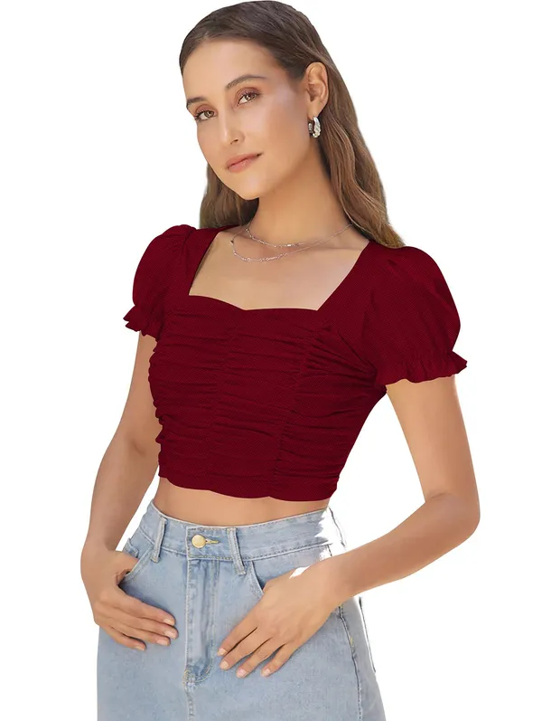 Maroon_Solid_Polyester_Sweetheart_Neck_Short_Sleeve_Crop_Top_For_Women