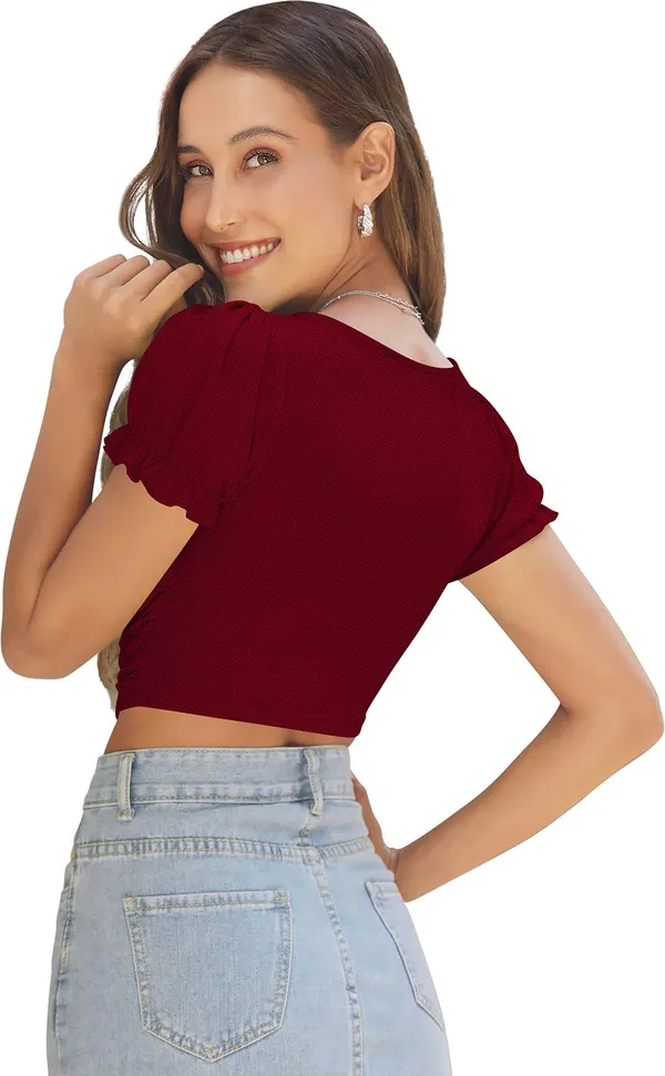 Maroon_Solid_Polyester_Sweetheart_Neck_Short_Sleeve_Crop_Top_For_Women