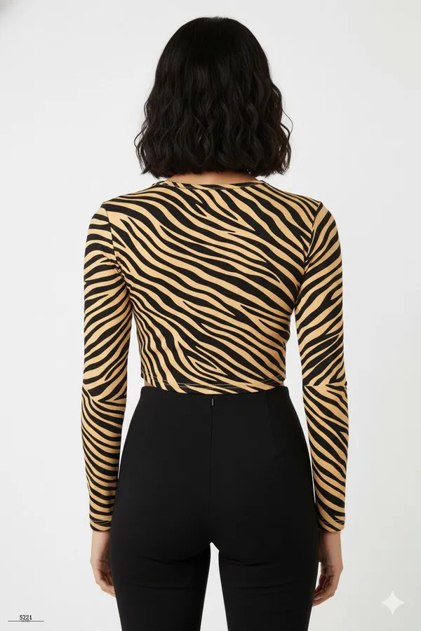 Beige_Animal_Print_Polyester_Round_Neck_Full_Sleeve_Crop_Top_For_Women