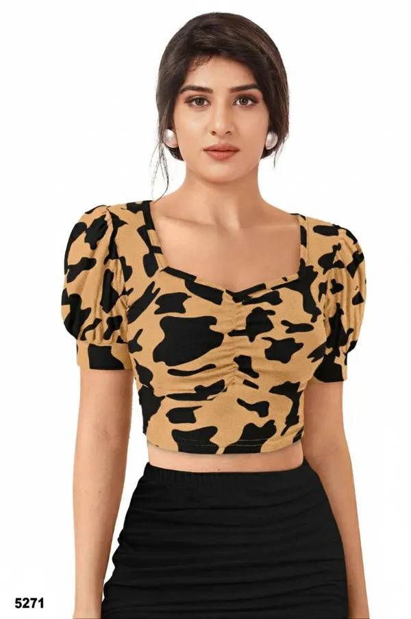 Beige_Animal_Print_Polyester_Sweetheart_Neck_Short_Sleeve_Crop_Top_For_Women