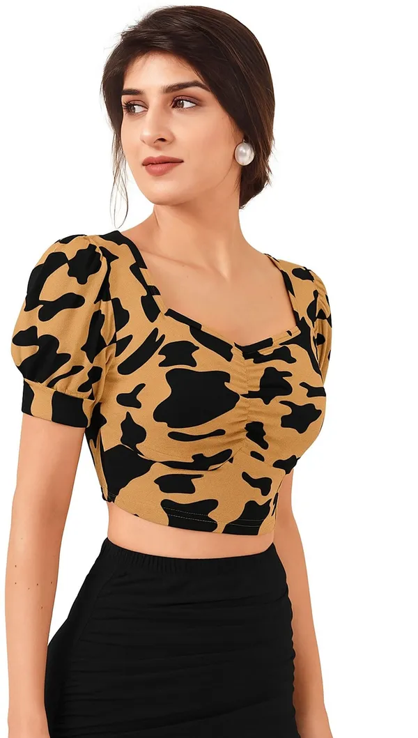 Beige_Animal_Print_Polyester_Sweetheart_Neck_Short_Sleeve_Crop_Top_For_Women