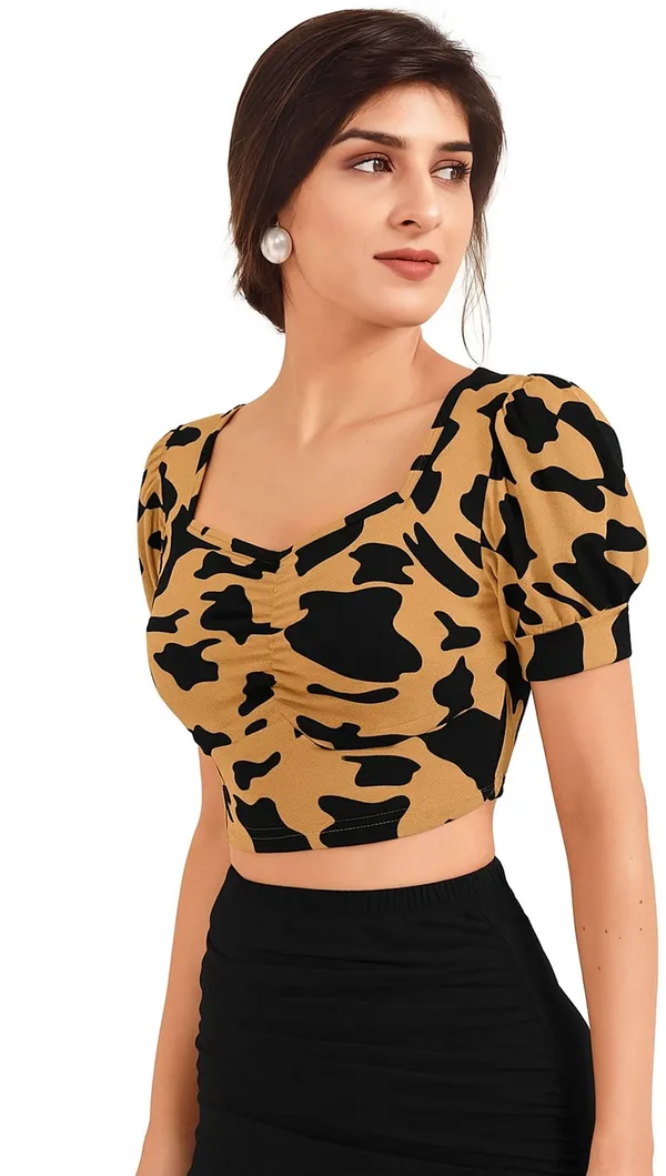 Beige_Animal_Print_Polyester_Sweetheart_Neck_Short_Sleeve_Crop_Top_For_Women