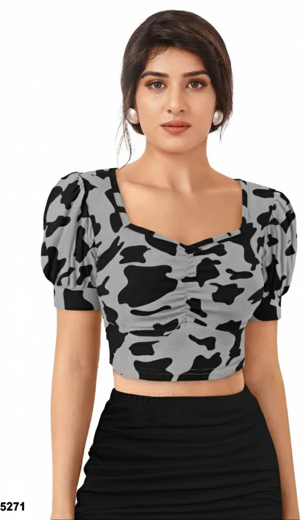 Grey_Animal_Print_Polyester_Sweetheart_Neck_Short_Sleeve_Crop_Top_For_Women