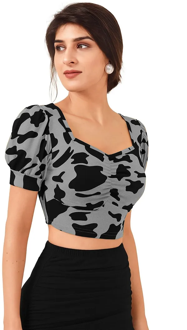 Grey_Animal_Print_Polyester_Sweetheart_Neck_Short_Sleeve_Crop_Top_For_Women