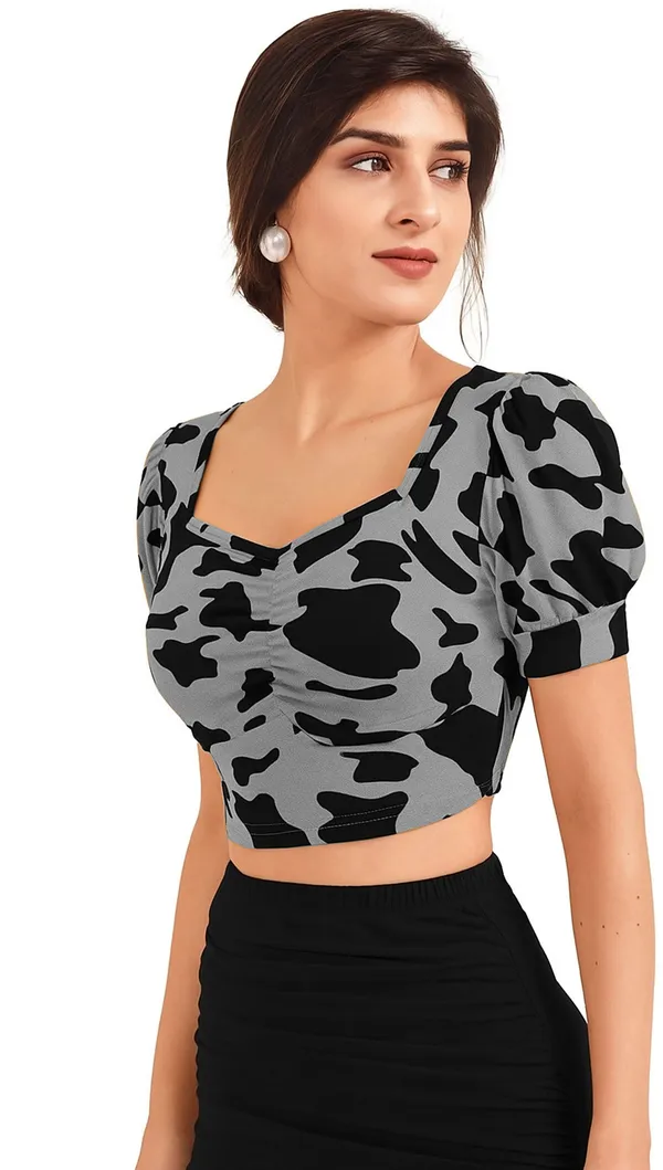 Grey_Animal_Print_Polyester_Sweetheart_Neck_Short_Sleeve_Crop_Top_For_Women