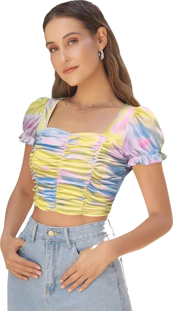 Multicolor_Tie_&_Dye_Polyester_Sweetheart_Neck_Short_Sleeve_Crop_Top_For_Women