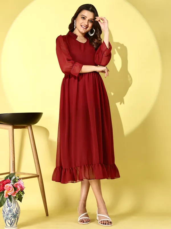 Maroon_Premium_Georgette_Solid_Dress_For_Women