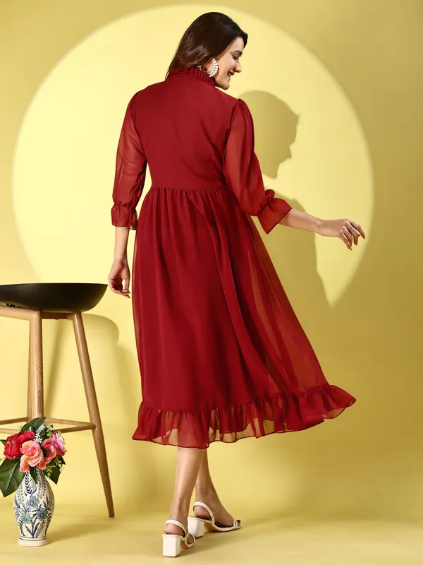 Maroon_Premium_Georgette_Solid_Dress_For_Women