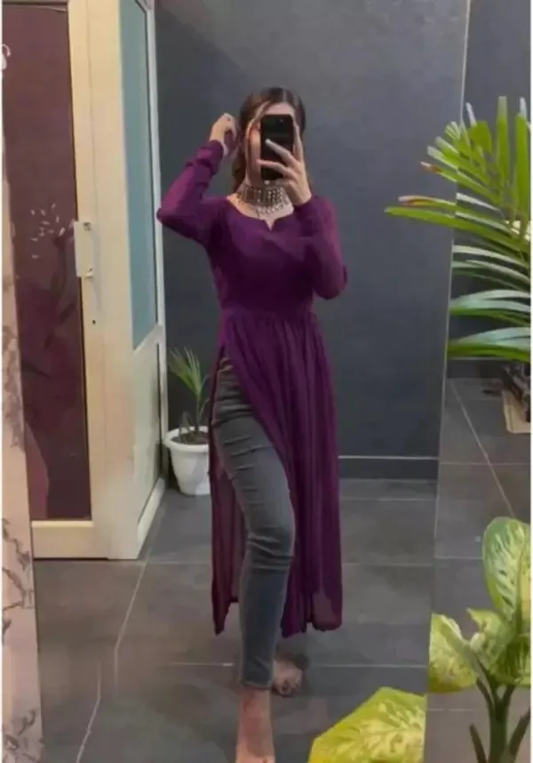 Purple_Premium_Georgette_Solid_Kurta_For_Women