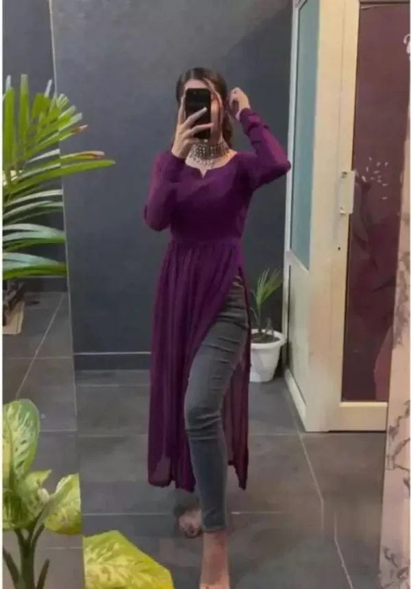 Purple_Premium_Georgette_Solid_Kurta_For_Women