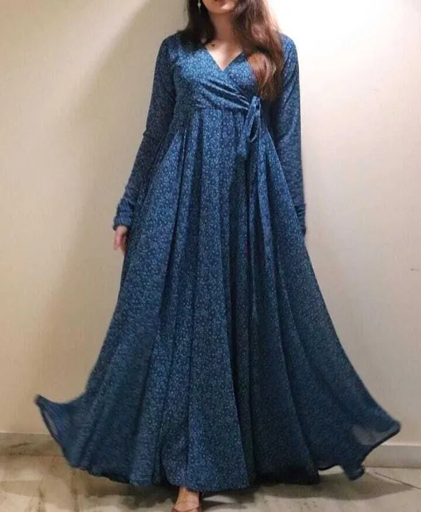 Dark_Blue_&_Light_Blue_Premium_Georgette_Printed_Dress_For_Women