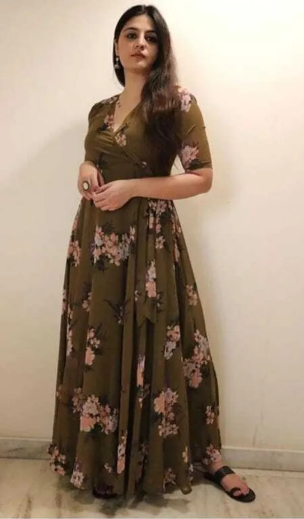 Brown_Premium_Georgette_Printed_Dress_For_Women
