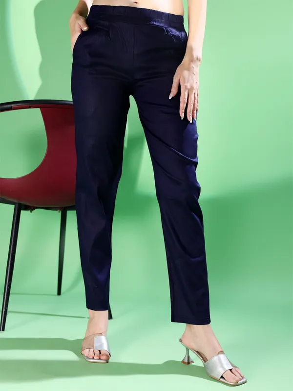 Dark_Blue_Premium_Cotton_Blend_Solid_Casual_Trousers_For_Women