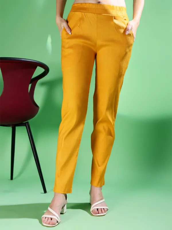Yellow_Premium_Cotton_Blend_Solid_Casual_Trousers_For_Women