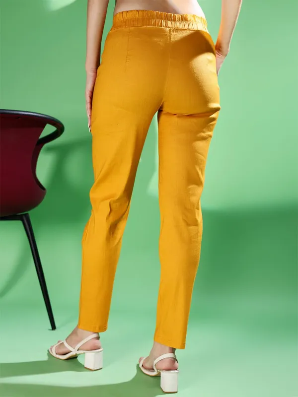 Yellow_Premium_Cotton_Blend_Solid_Casual_Trousers_For_Women
