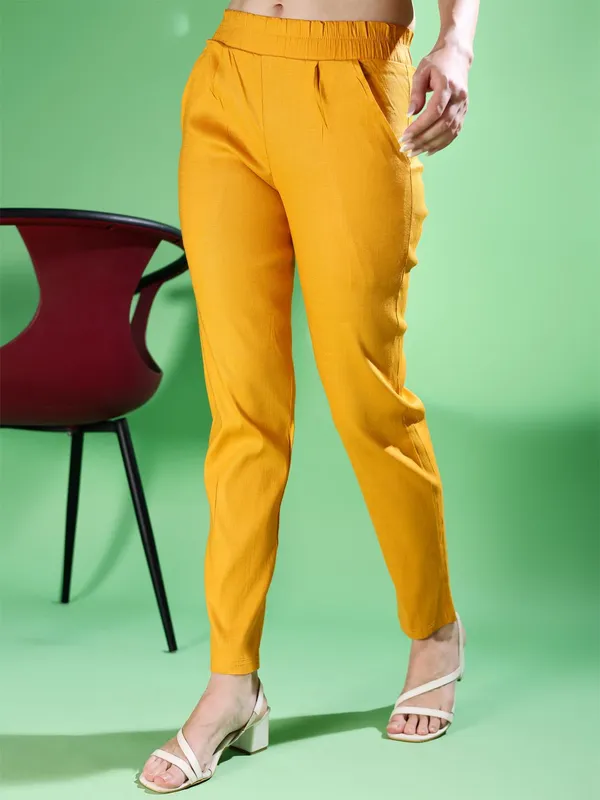 Yellow_Premium_Cotton_Blend_Solid_Casual_Trousers_For_Women