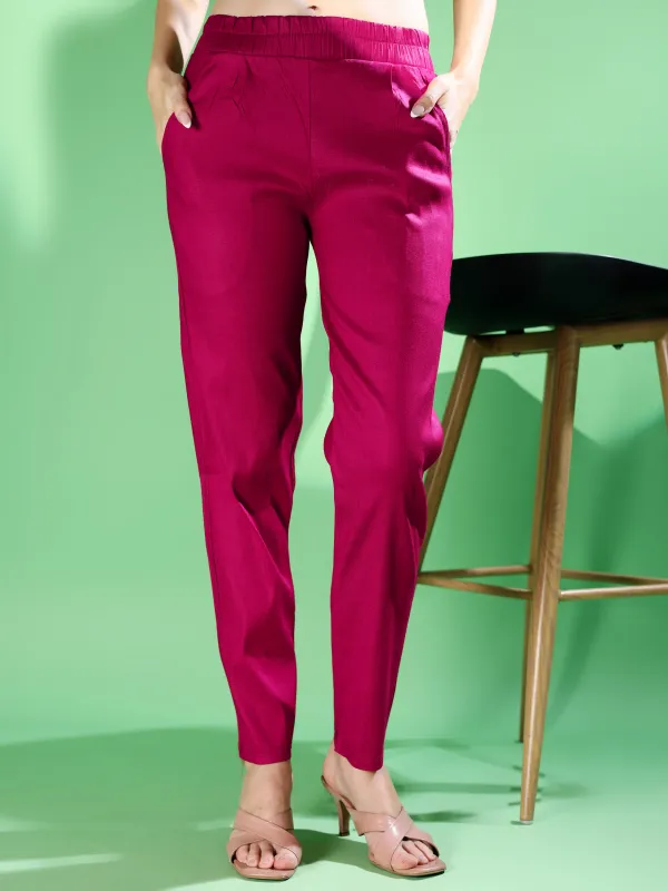 Pink_Premium_Cotton_Blend_Solid_Casual_Trousers_For_Women