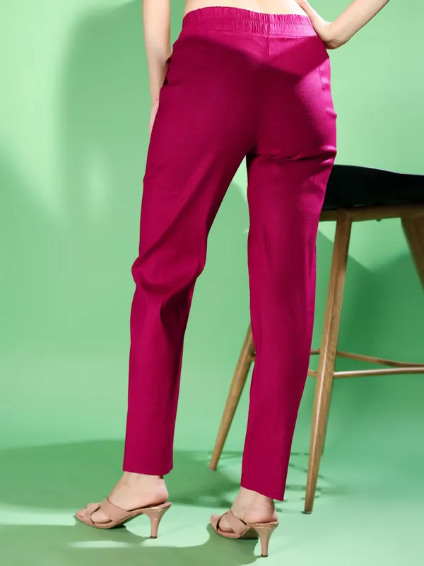 Pink_Premium_Cotton_Blend_Solid_Casual_Trousers_For_Women