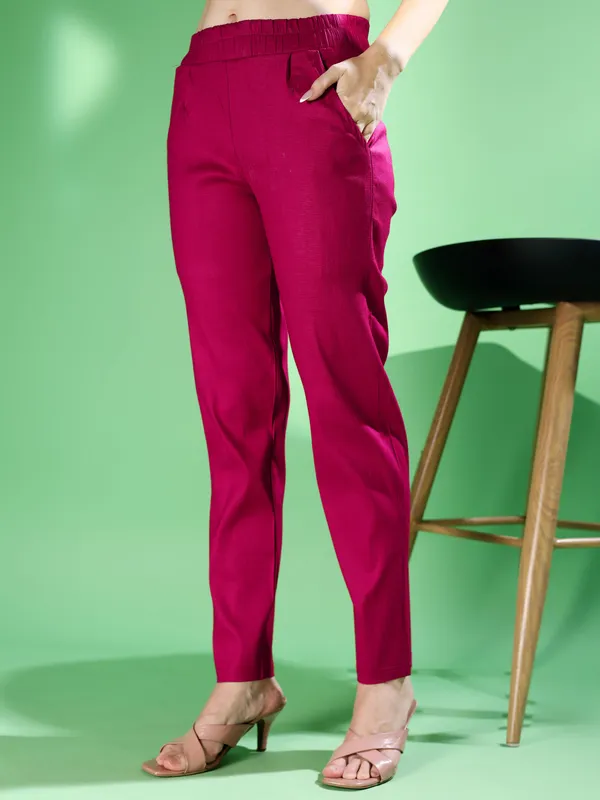 Pink_Premium_Cotton_Blend_Solid_Casual_Trousers_For_Women