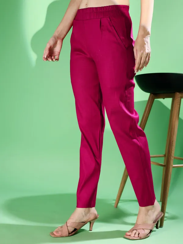 Pink_Premium_Cotton_Blend_Solid_Casual_Trousers_For_Women