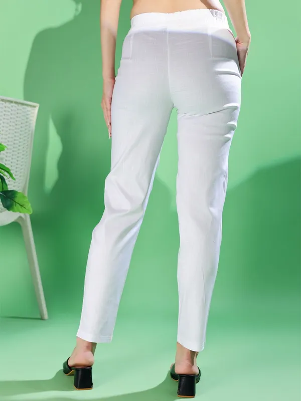 White_Premium_Cotton_Blend_Solid_Casual_Trousers_For_Women