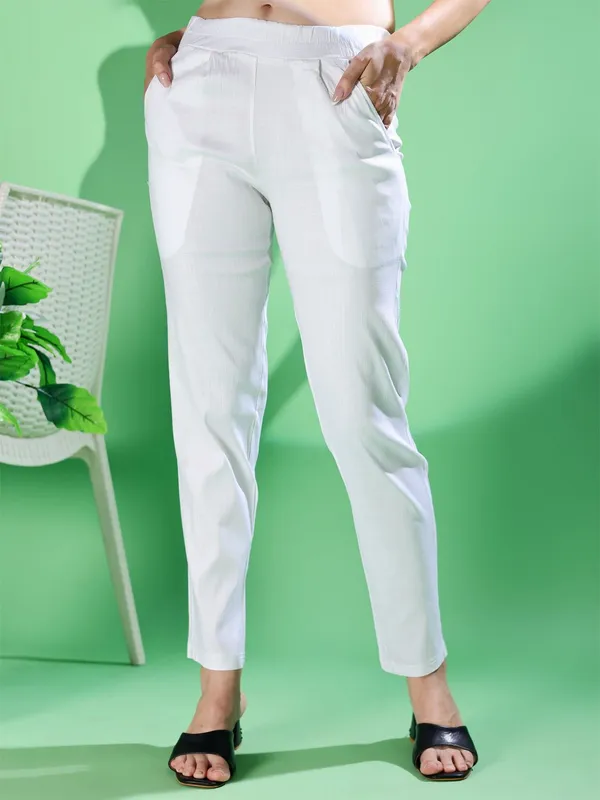 White_Premium_Cotton_Blend_Solid_Casual_Trousers_For_Women
