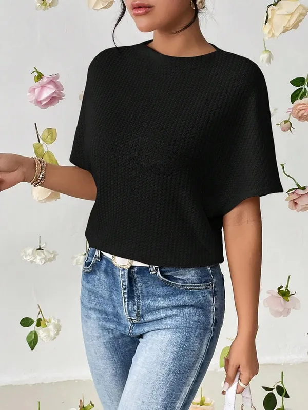 Black_Premium_Wool_Self_Design_Boxy_Top_For_Women