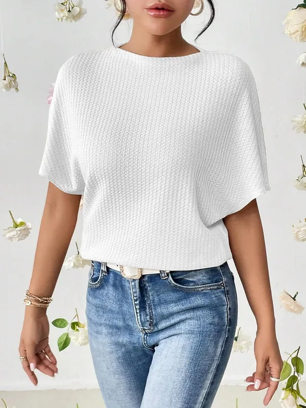 White_Premium_Wool_Self_Design_Boxy_Top_For_Women