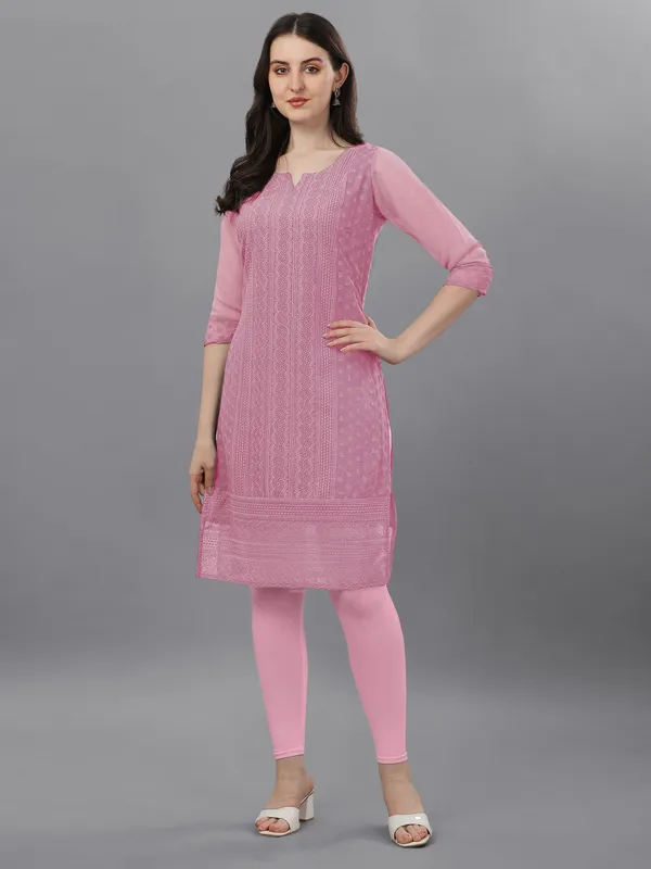 Pink_Premium_Georgette_Embroidered_Kurta_For_Women