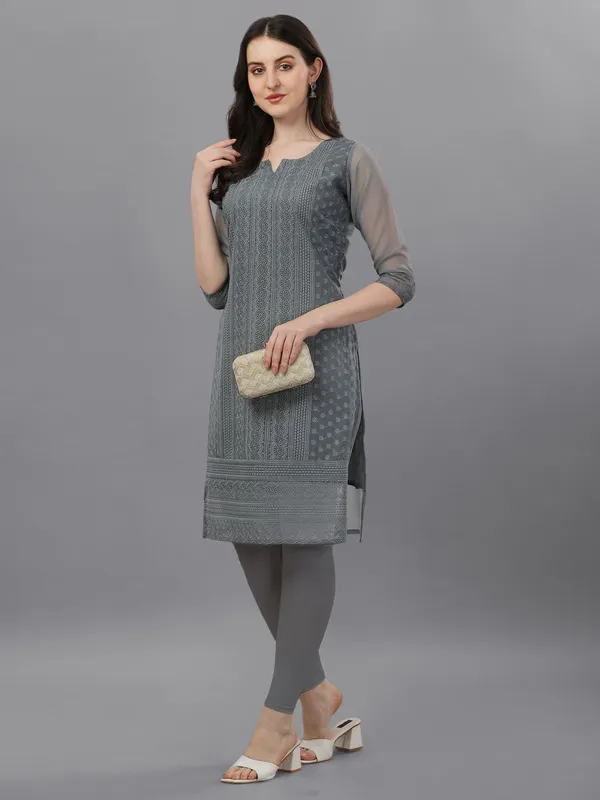 Grey_Premium_Georgette_Embroidered_Kurta_For_Women