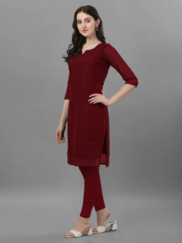 Maroon_Premium_Georgette_Embroidered_Kurta_For_Women