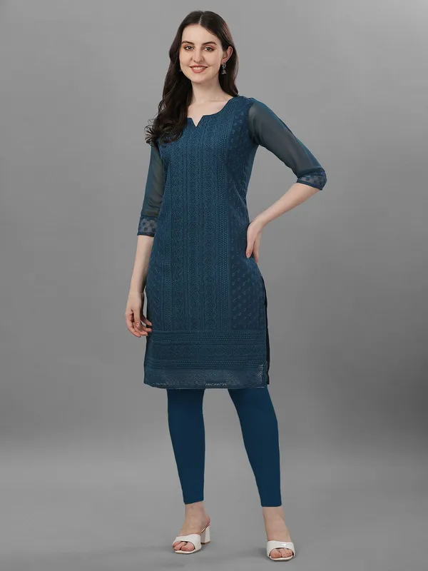 Dark_Blue_Premium_Georgette_Embroidered_Kurta_For_Women