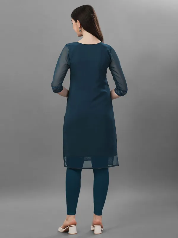 Dark_Blue_Premium_Georgette_Embroidered_Kurta_For_Women