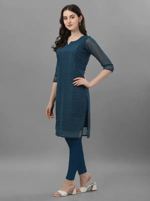 Dark_Blue_Premium_Georgette_Embroidered_Kurta_For_Women