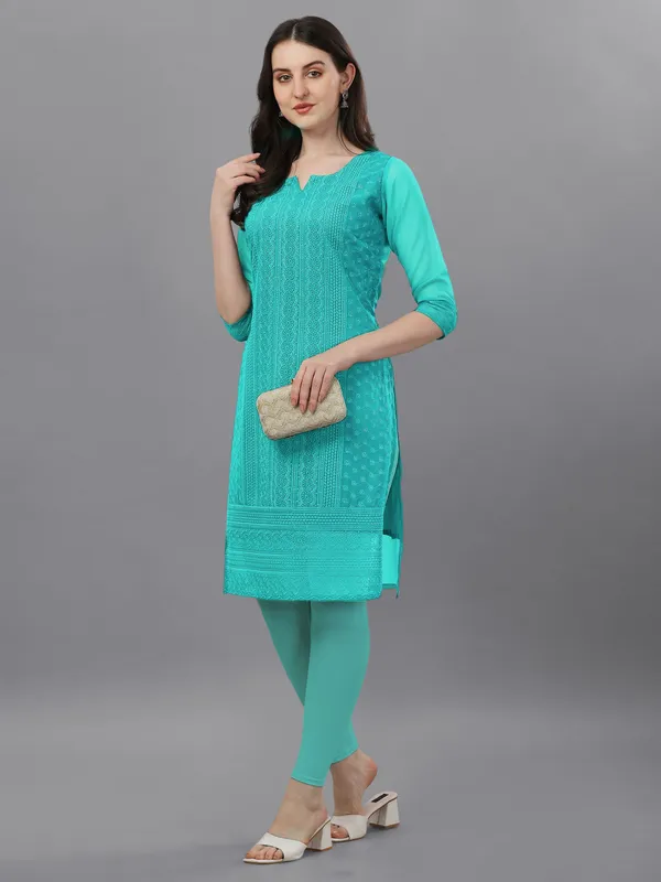 Teal_Green_Premium_Georgette_Embroidered_Kurta_For_Women