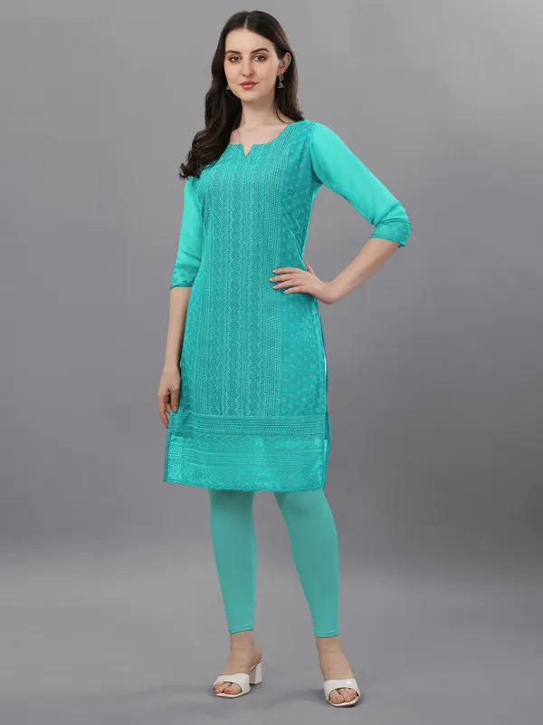 Teal_Green_Premium_Georgette_Embroidered_Kurta_For_Women