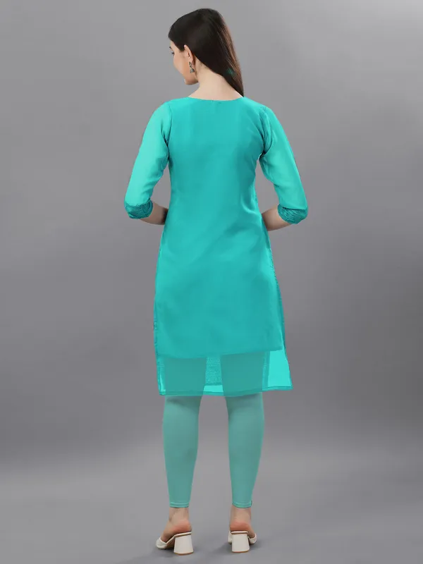 Teal_Green_Premium_Georgette_Embroidered_Kurta_For_Women