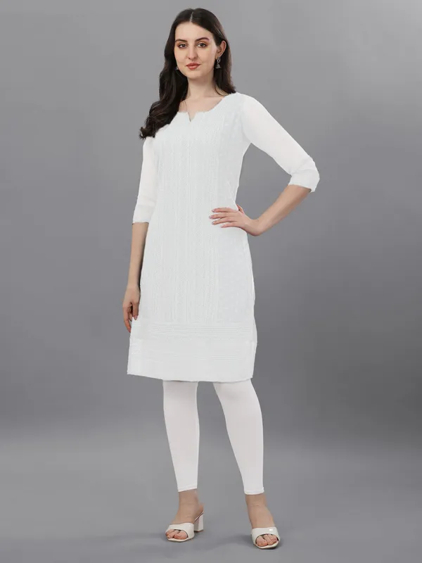 White_Premium_Georgette_Embroidered_Kurta_For_Women
