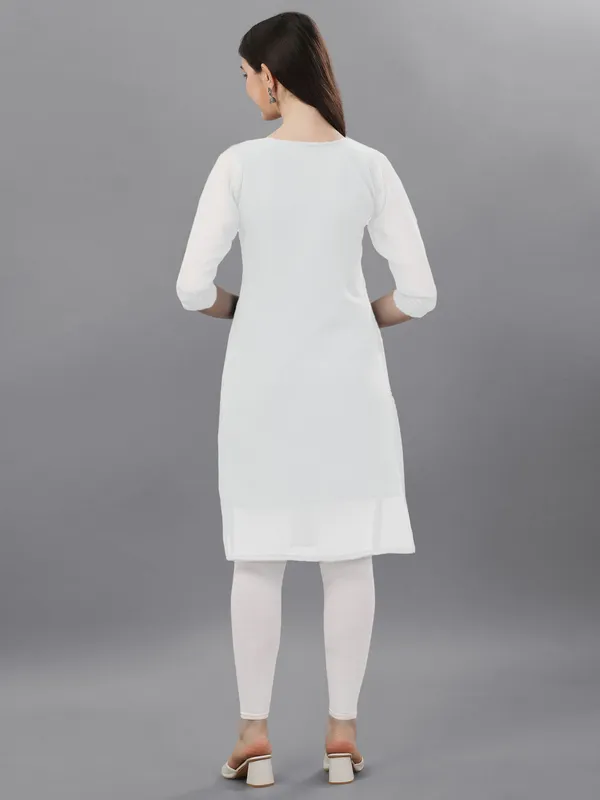 White_Premium_Georgette_Embroidered_Kurta_For_Women