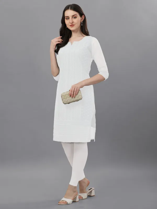 White_Premium_Georgette_Embroidered_Kurta_For_Women