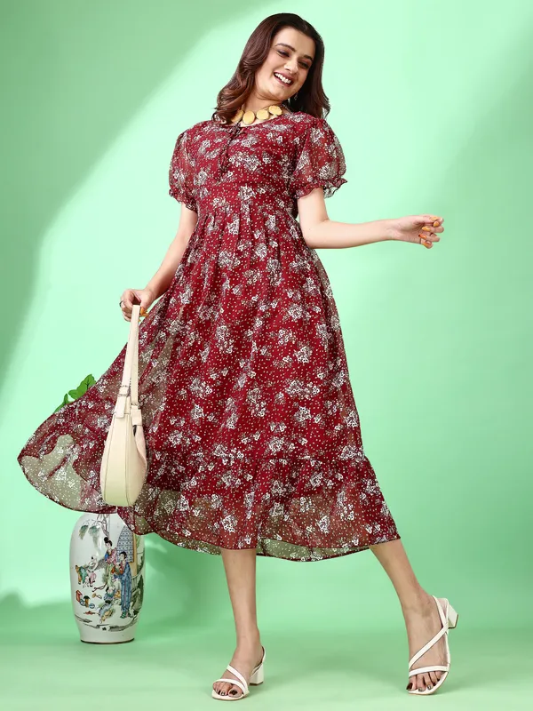 Maroon_Premium_Georgette_Printed_Dress_For_Women