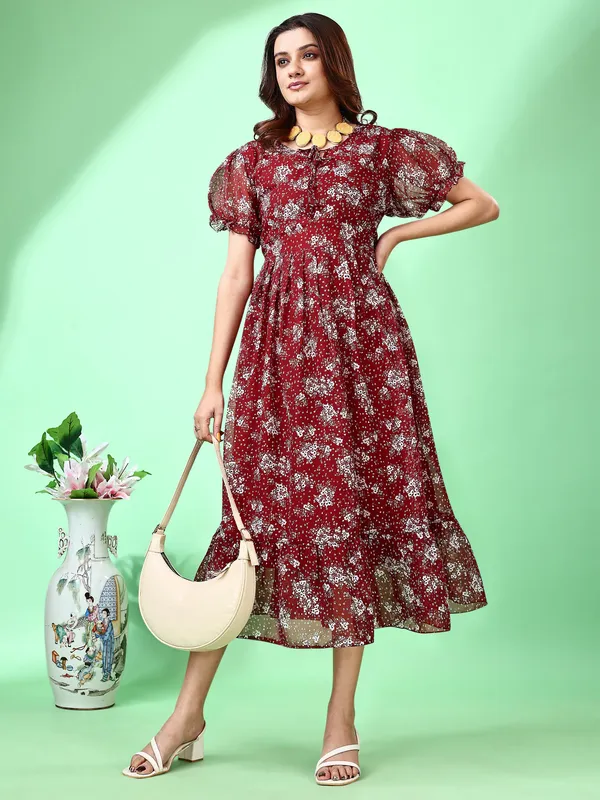 Maroon_Premium_Georgette_Printed_Dress_For_Women