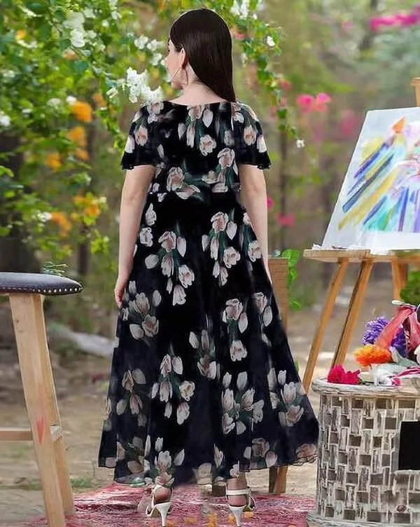 Black_Premium_Georgette_Floral_Print_Dress_For_Women
