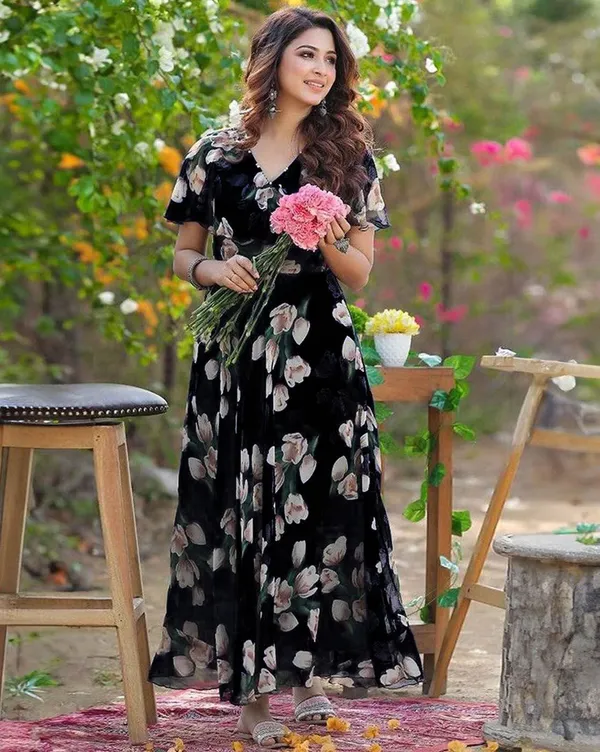 Black_Premium_Georgette_Floral_Print_Dress_For_Women