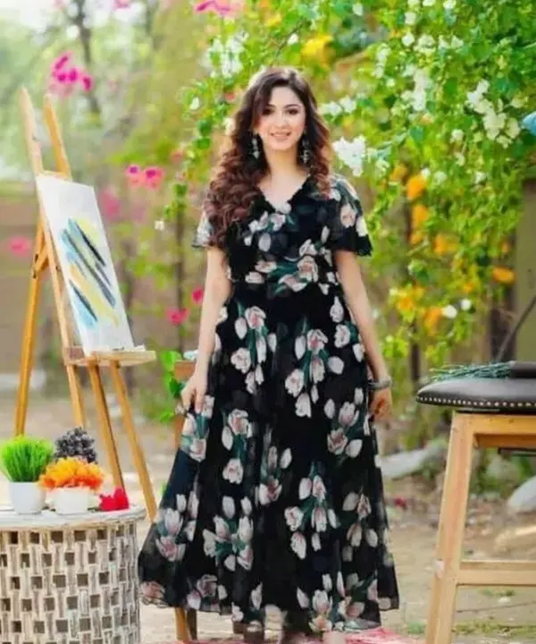Black_Premium_Georgette_Floral_Print_Dress_For_Women