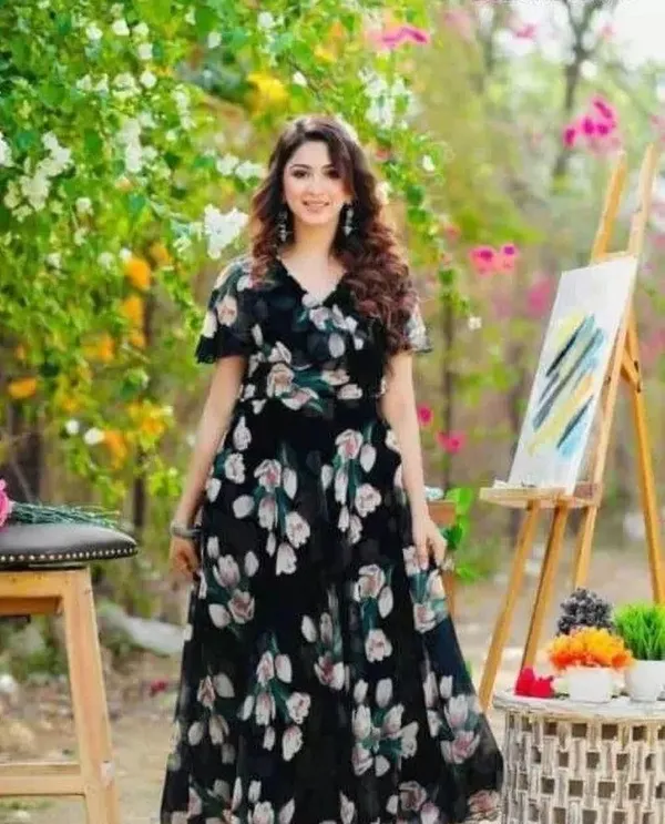 Black_Premium_Georgette_Floral_Print_Dress_For_Women