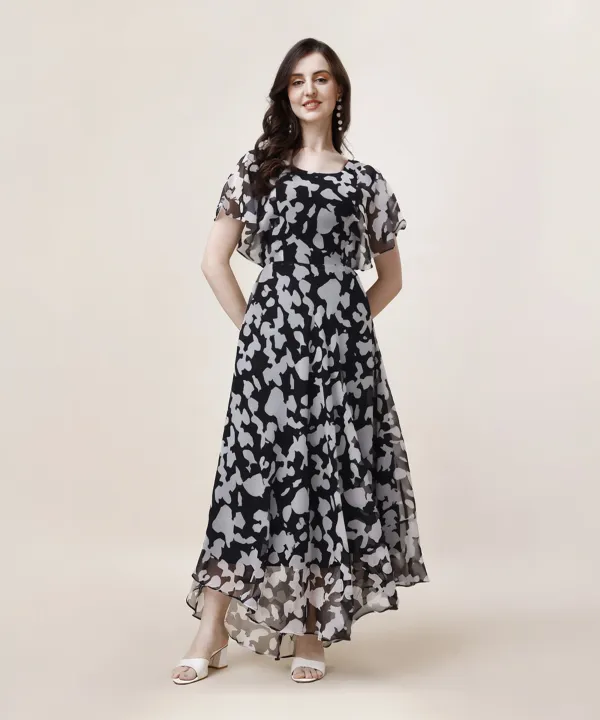 Grey_&_Black_Premium_Georgette_Printed_Dress_For_Women