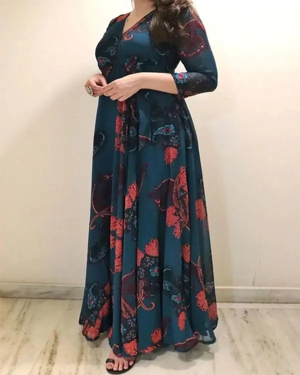 Blue_Premium_Georgette_Printed_Dress_For_Women